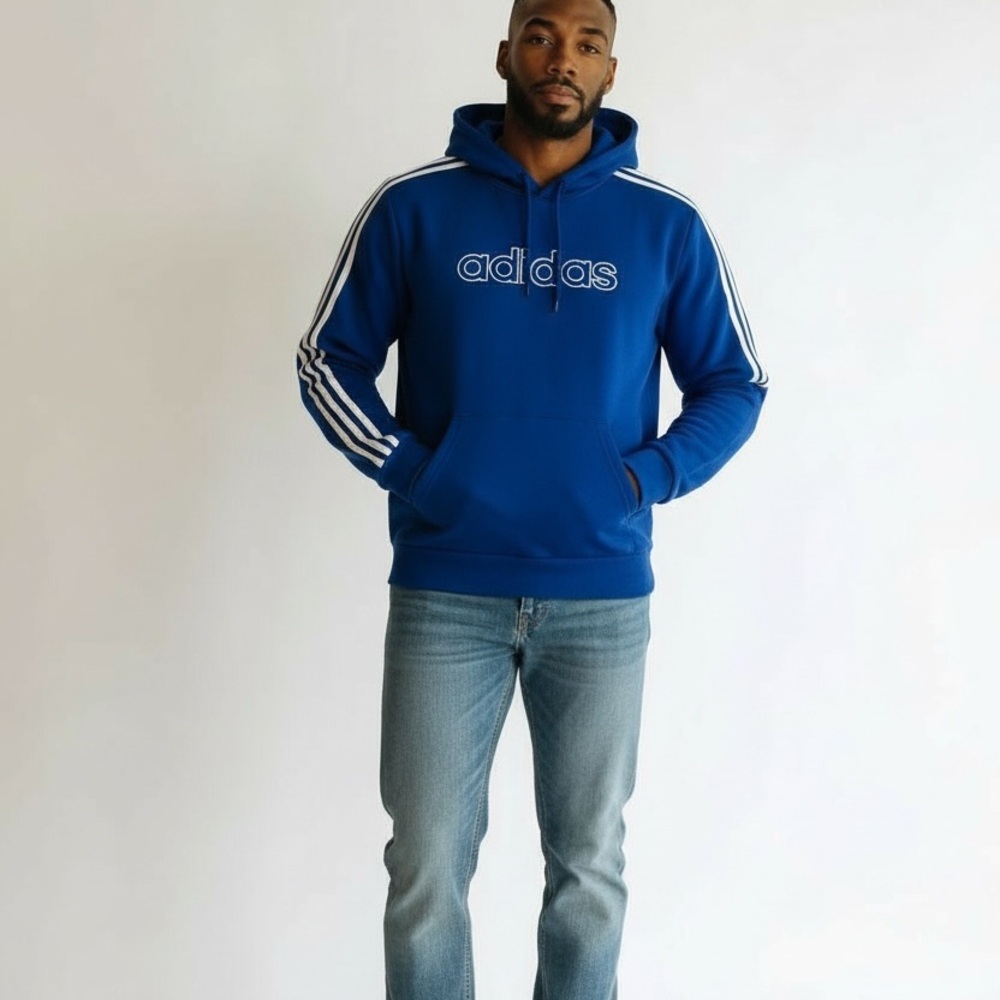 Adidas Men's Royal Blue Hoodie with White Accents